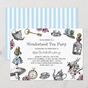 Alice in Wonderland Tea Party Blue Stripes Kaart