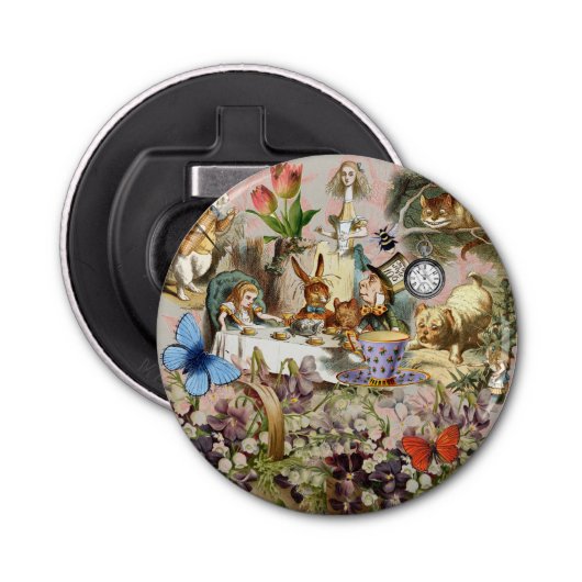 Alice in Wonderland tea party characters Button Flesopener (Voorkant)