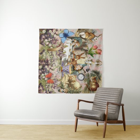 Alice in Wonderland tea party characters Wandkleed (In Situ (horizontaal))