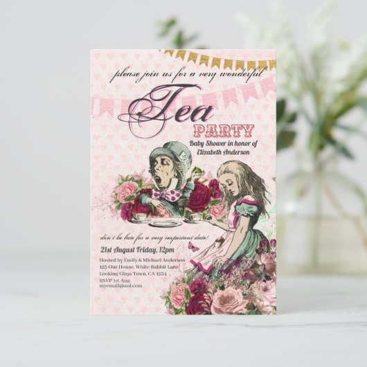 Alice in Wonderland Tea Party Custom Party Kaart (Staand voorkant)