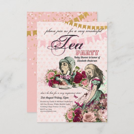 Alice in Wonderland Tea Party Custom Party Kaart (Voorkant / Achterkant)