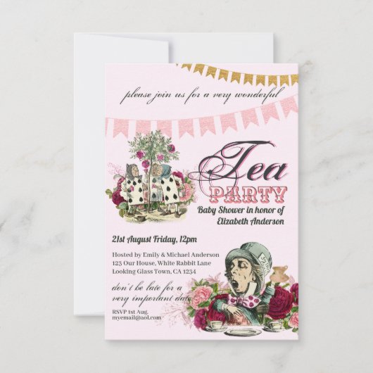  Alice in Wonderland Tea Party Custom Party Kaart (Voorkant)