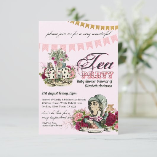 Alice in Wonderland Tea Party Custom Party Kaart (Staand voorkant)