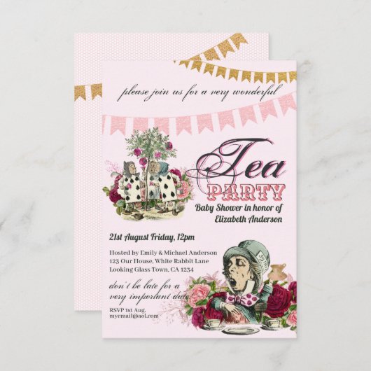  Alice in Wonderland Tea Party Custom Party Kaart (Voorkant / Achterkant)