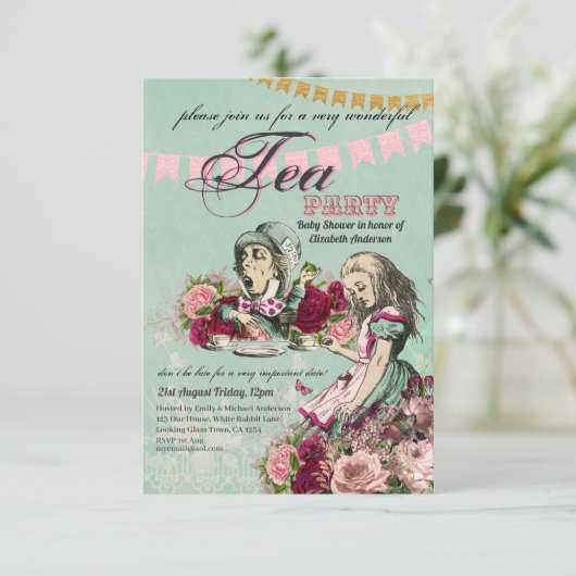  Alice in Wonderland Tea Party Custom Party Kaart (Staand voorkant)