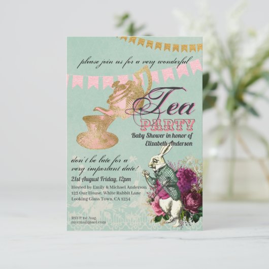 Alice in Wonderland Tea Party Custom Party Kaart (Staand voorkant)