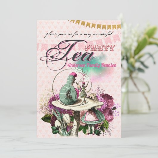  Alice in Wonderland Tea Party Custom Party Kaart (Staand voorkant)