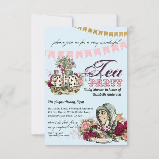  Alice in Wonderland Tea Party Custom Party Kaart (Voorkant)