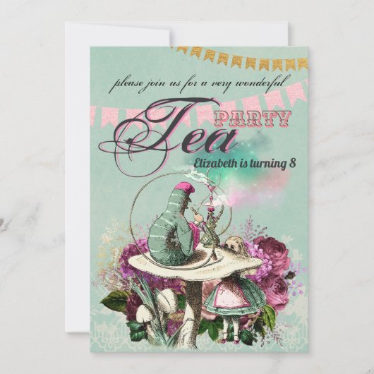  Alice in Wonderland Tea Party Custom Party Kaart (Voorkant)