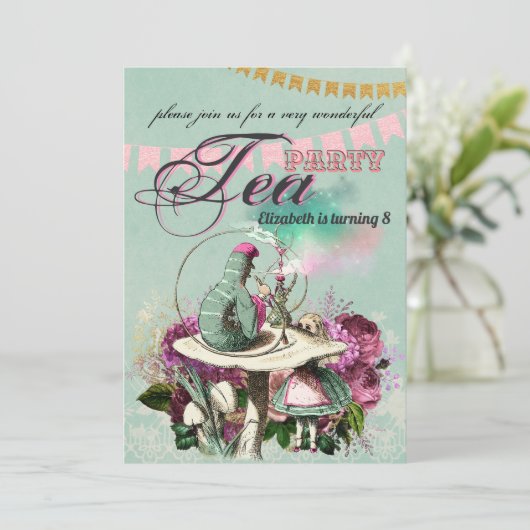 Alice in Wonderland Tea Party Custom Party Kaart (Staand voorkant)