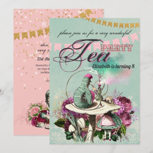 Alice in Wonderland Tea Party Custom Party Kaart (Voorkant / Achterkant)