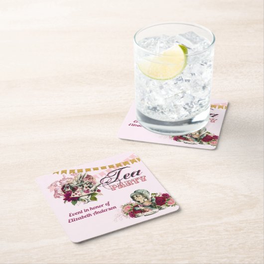 Alice in Wonderland Tea Party Custom Party Kartonnen Onderzetters (Insitu)