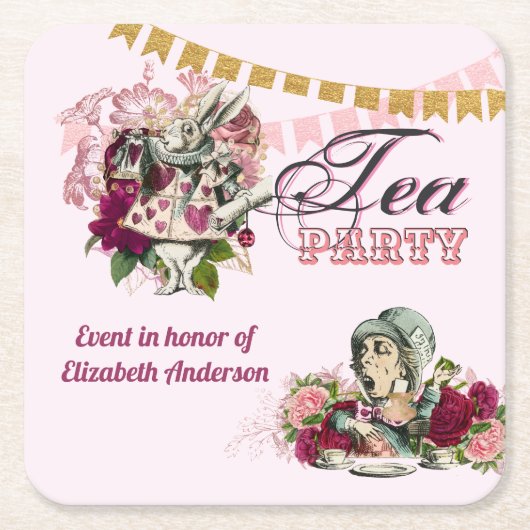 Alice in Wonderland Tea Party Custom Party Kartonnen Onderzetters (Voorkant)