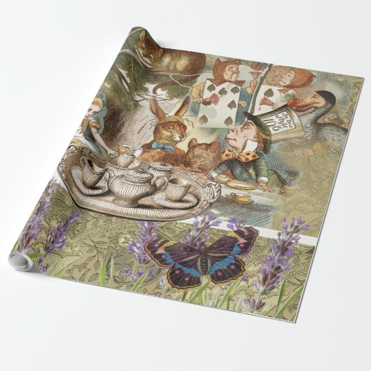 Alice in Wonderland Tea Party Gasten Cadeaupapier (Uitgerold)