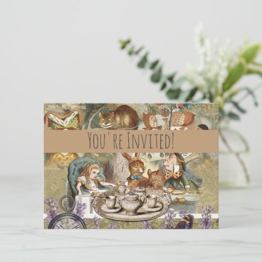 Alice in Wonderland Tea Party Gasten Kaart (Staand voorkant)