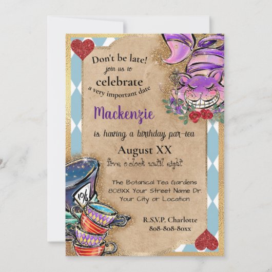 Alice in Wonderland Tea Party Kaart (Voorkant)