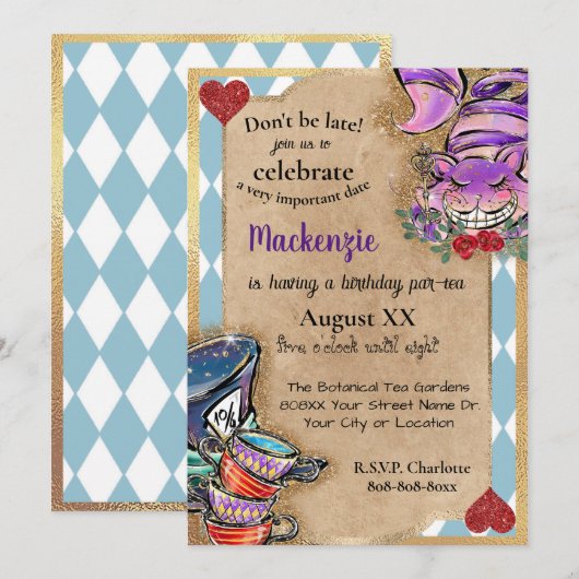 Alice in Wonderland Tea Party Kaart (Voorkant / Achterkant)