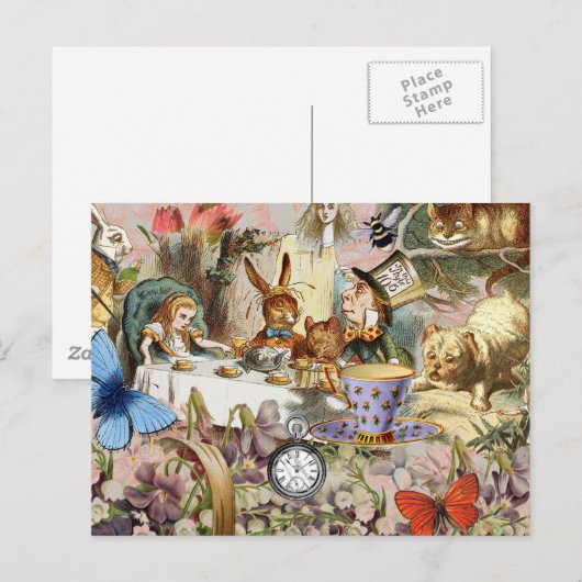 Alice in Wonderland Tea Party Kunst Briefkaart (Voorkant / Achterkant)
