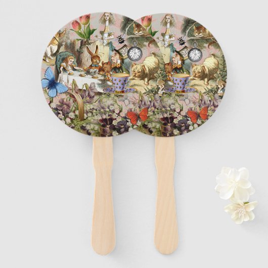 Alice in Wonderland Tea Party Kunst Handwaaier (Voorkant en achterkant)