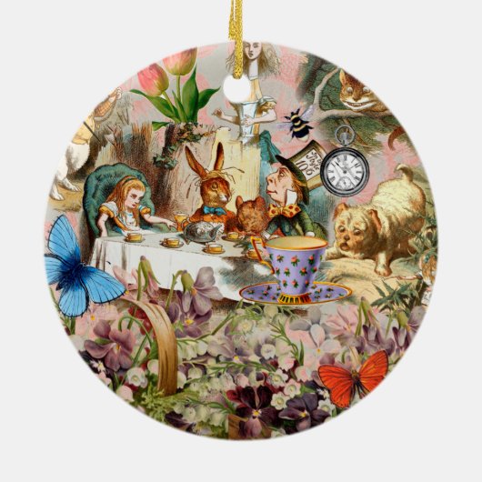 Alice in Wonderland Tea Party Kunst Keramisch Ornament (Achterkant)