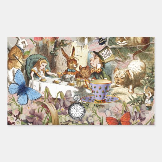 Alice in Wonderland Tea Party Kunst Rechthoekige Sticker (Voorkant)