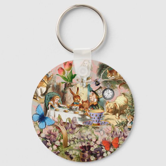 Alice in Wonderland Tea Party Kunst Sleutelhanger (Voorkant)