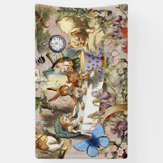 Alice in Wonderland Tea Party Kunst Spandoek (Verticaal)
