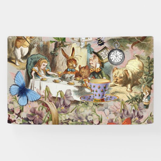 Alice in Wonderland Tea Party Kunst Spandoek (Horizontaal)