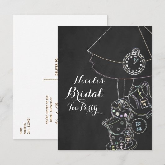 Alice in Wonderland Tea Party schoolbordfeest Uitnodiging Briefkaart (Voorkant / Achterkant)