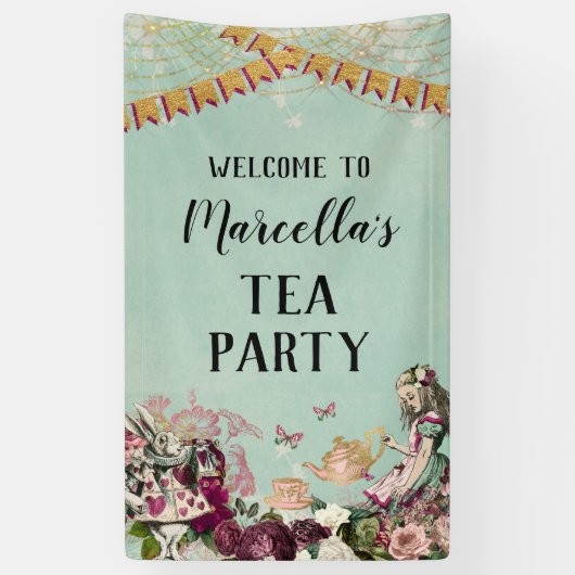 Alice in Wonderland Tea Party Spandoek (Verticaal)