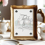 Alice in Wonderland Tea Party-speelkaart Kaart<br><div class="desc">Schitterend ontworpen Alice in Wonderland tafelnummerborden. Ideaal voor Alice in Wonderland-themed event. We hebben de iconische Alice in Wonderland theetafbeelding met de hand gerestaureerd door ze met de hand te schetsen en tot leven te brengen met prachtige waterverf ondertoon. Het lijstaantal wordt ontworpen als speelkaart met het spadsymbool in de...</div>