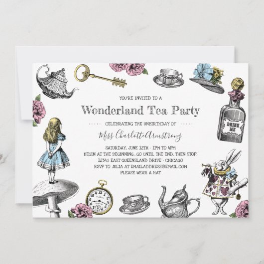 Alice in Wonderland Tea Party Stripes Kaart (Voorkant)