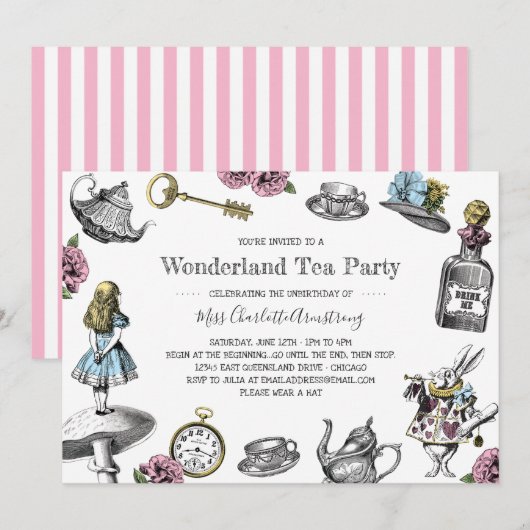 Alice in Wonderland Tea Party Stripes Kaart (Voorkant / Achterkant)