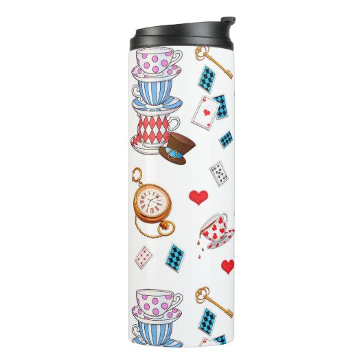 Alice in Wonderland Tea Party thema patroon Thermosbeker (Gedraaid links)