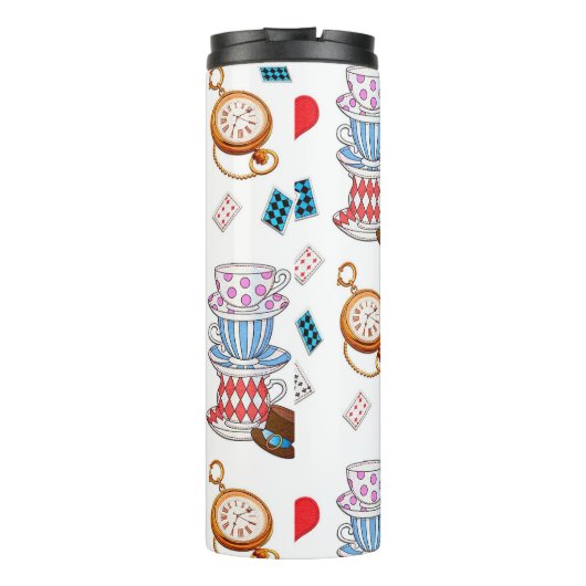 Alice in Wonderland Tea Party thema patroon Thermosbeker (Achterkant)