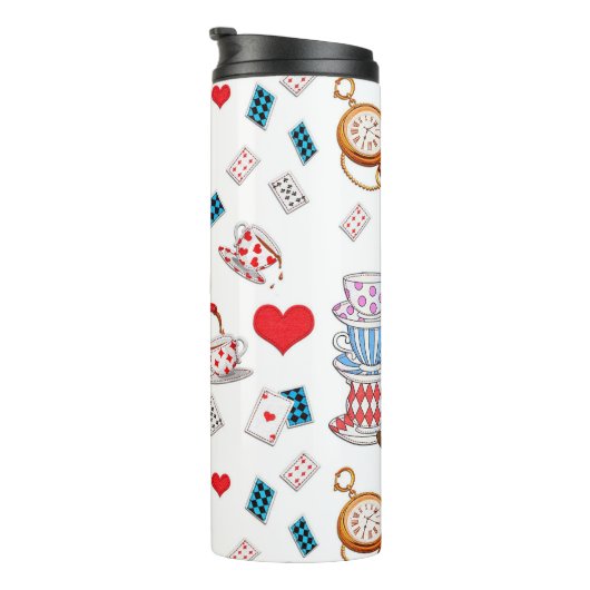 Alice in Wonderland Tea Party thema patroon Thermosbeker (Geroteerd rechts)