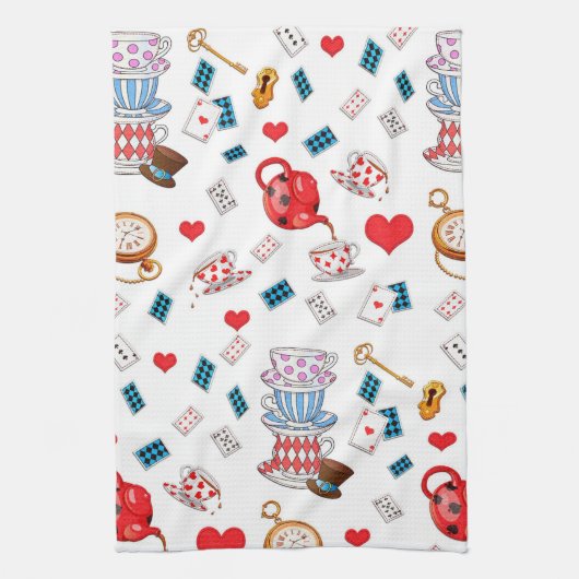 Alice in Wonderland Tea Party Theme Pattern Theedoek (Verticaal)