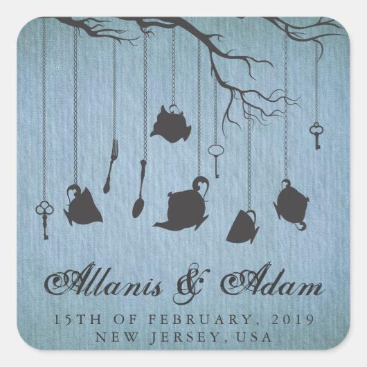 Alice in Wonderland Tea Party Trouwstickers Vierkante Sticker (Voorkant)