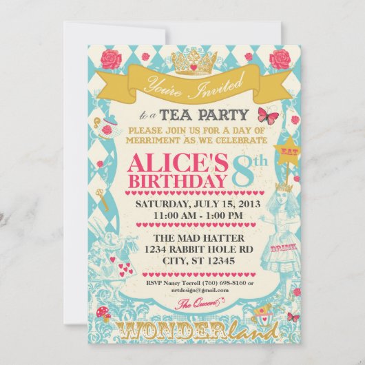 Alice in Wonderland Tea Party uitnodiging (Voorkant)