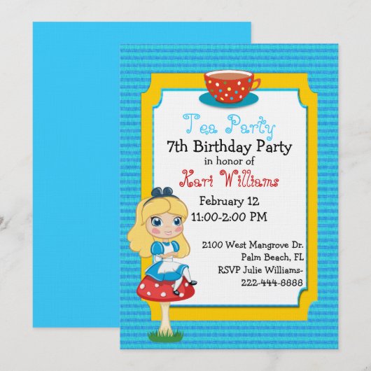 Alice In Wonderland Tea Party Verjaardag Custom Kaart (Voorkant / Achterkant)