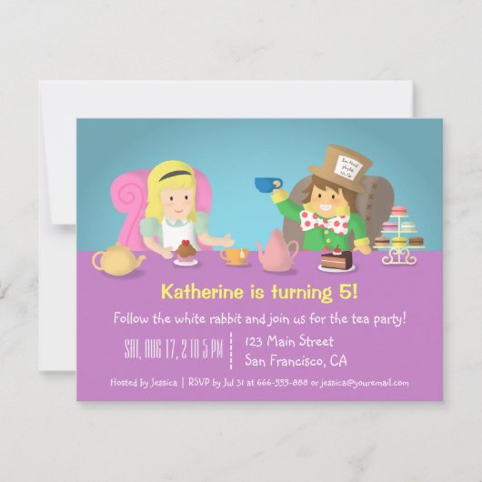 Alice in Wonderland Tea Party Verjaardagsuitnodigi Kaart (Voorkant)