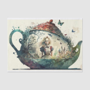 Alice in Wonderland Tea Pot Decoupage Tissuepapier