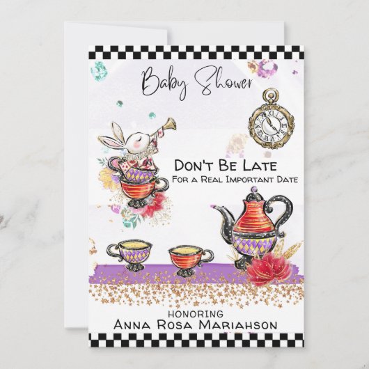 *~* Alice in Wonderland Tea Pot Rabbit Tea Cups Kaart (Voorkant)