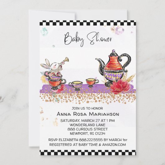 *~* Alice in Wonderland Tea Pot Rabbit Tea Cups Kaart (Achterkant)