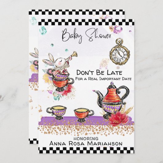 *~* Alice in Wonderland Tea Pot Rabbit Tea Cups Kaart (Voorkant / Achterkant)