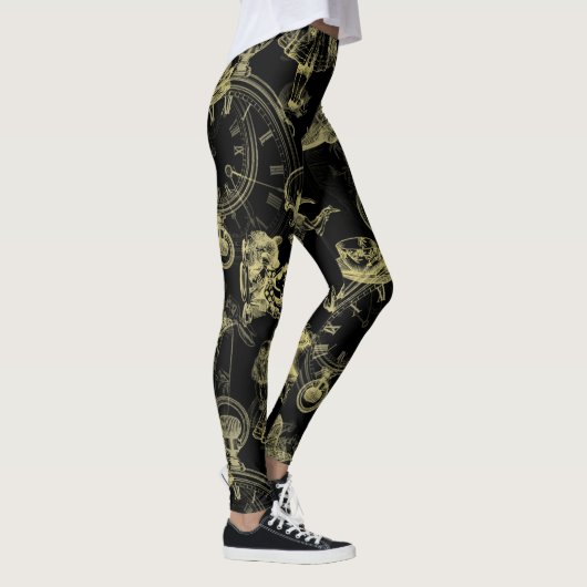 Alice in Wonderland Tea Time Black Gold Leggings (Rechts)