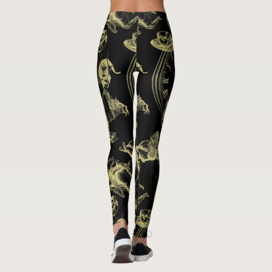 Alice in Wonderland Tea Time Black Gold Leggings (Achterkant)