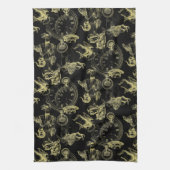Alice in Wonderland Tea Time Black Gold Towel Theedoek (Verticaal)