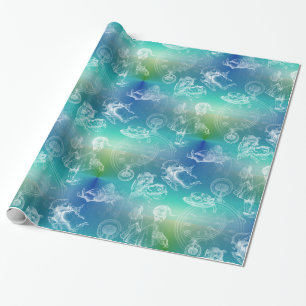 Alice in Wonderland Tea Time Blue Green Gift Wrap Cadeaupapier