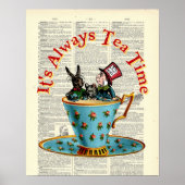 Alice in Wonderland Tea Time Old Dictionary Page Poster (Voorkant)